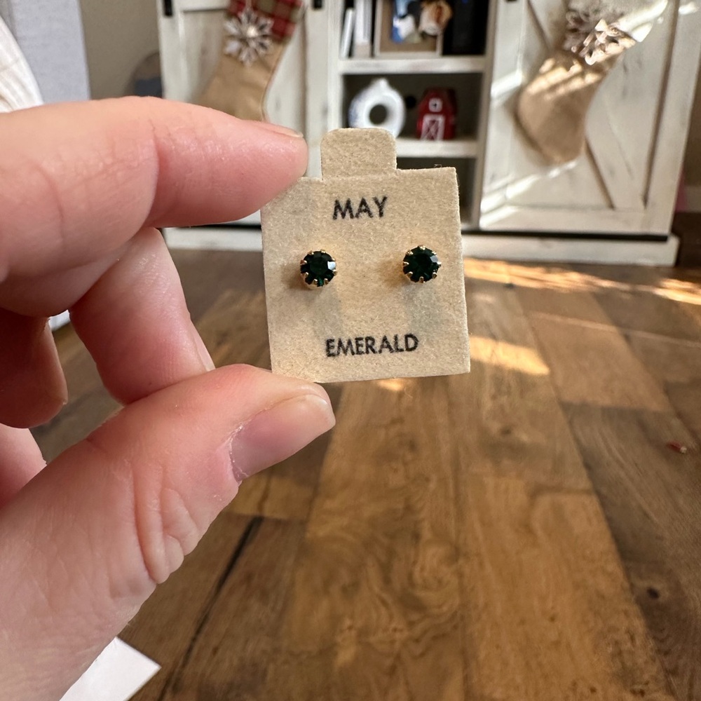 May Birthstone Emerald Green Stud Earrings